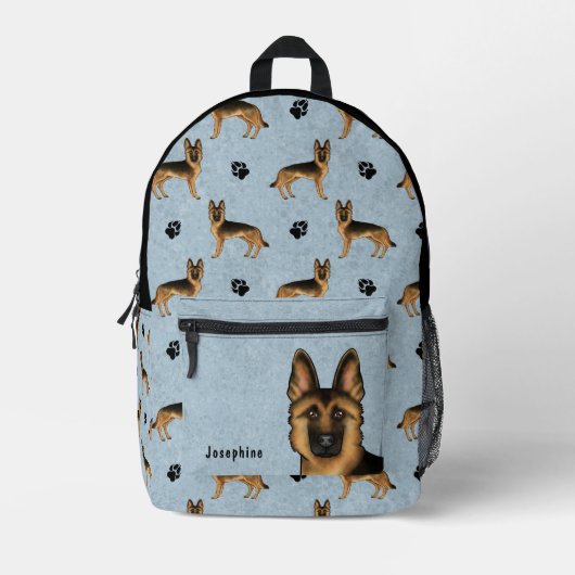 黒褐色のドイツの羊飼いかわいい犬のパターン プリントバックパック (正面)