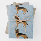 黒褐色のドイツの羊飼いがかわいい漫画の犬 ラッピングペーパーシート (インサイチュ)