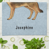 黒褐色のドイツの羊飼いと名前をカスタムするブルー キッチンタオル (折り畳み)