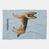 黒褐色のドイツの羊飼いと名前をカスタムするブルー キッチンタオル (横)