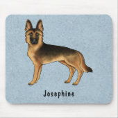 黒褐色のドイツの羊飼いと名前をカスタムするブルー マウスパッド (正面)