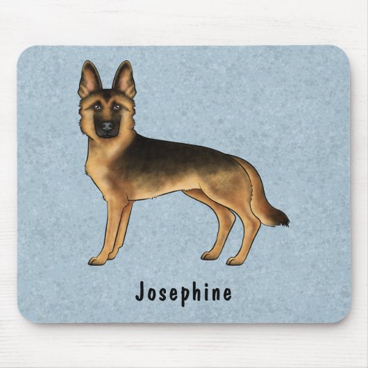 黒褐色のドイツの羊飼いと名前をカスタムするブルー マウスパッド (正面)