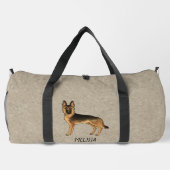 黒褐色のドイツの羊飼いの犬と名前Brown ダッフルバッグ (裏面)