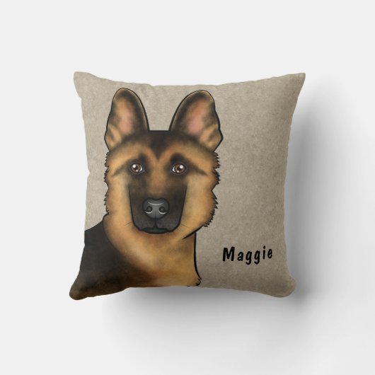 黒褐色のドイツの羊飼いの頭と名前をカスタムする クッション (裏面)