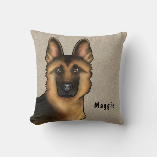 黒褐色のドイツの羊飼いの頭と名前をカスタムする クッション (正面)