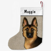 黒褐色のドイツの羊飼いの頭と名前をカスタムする スモールクリスマスストッキング (裏面)
