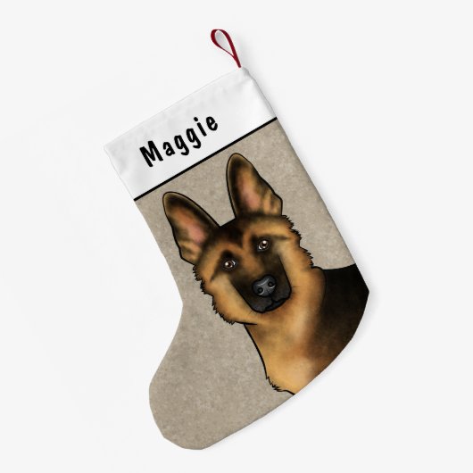 黒褐色のドイツの羊飼いの頭と名前をカスタムする スモールクリスマスストッキング (裏面 (吊り時))
