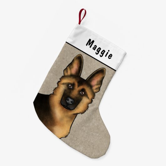 黒褐色のドイツの羊飼いの頭と名前をカスタムする スモールクリスマスストッキング (正面 (吊り時))