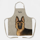 黒褐色のドイツの羊飼いの頭と名前ベージュ エプロン (正面)