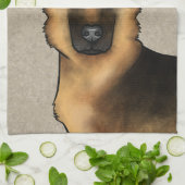 黒褐色のドイツの羊飼いの頭と名前ベージュ キッチンタオル (折り畳み)