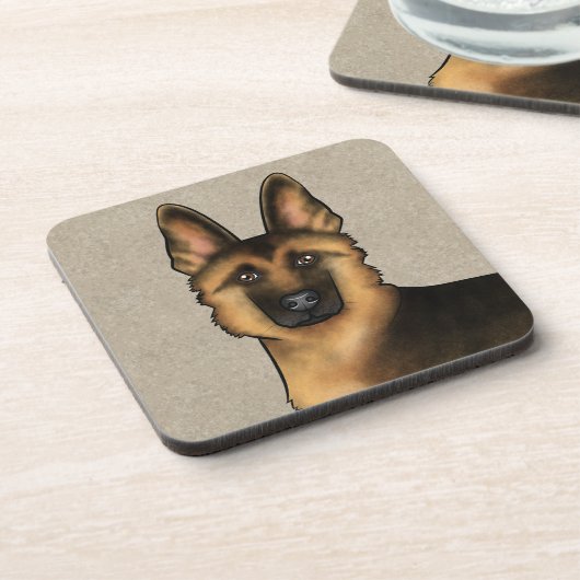 黒褐色のドイツの羊飼い可愛い犬の頭ベージュ コースター (左側)