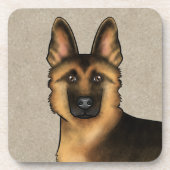 黒褐色のドイツの羊飼い可愛い犬の頭ベージュ コースター (正面)