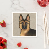黒褐色のドイツの羊飼い可愛い犬の頭ベージュ スタンダードカクテルナプキン (インサイチュ)