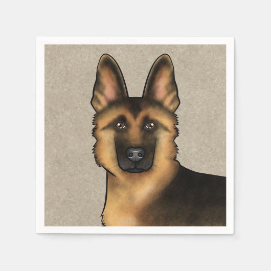 黒褐色のドイツの羊飼い可愛い犬の頭ベージュ スタンダードカクテルナプキン (正面)
