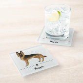 黒褐色のドイツの羊飼い犬と名前をカスタムする ガラスコースター (アングル)