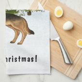 黒褐色のドイツの羊飼い犬の冬の森 キッチンタオル (四つ折り)