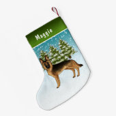黒褐色のドイツの羊飼い犬の冬の森 スモールクリスマスストッキング (裏面 (吊り時))