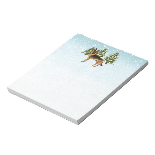 黒褐色のドイツの羊飼い犬の冬の森 ノートパッド (回転)