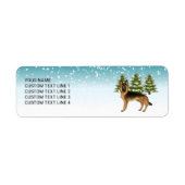 黒褐色のドイツの羊飼い犬の冬の森 ラベル (正面)