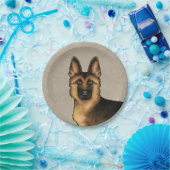 黒褐色のドイツの羊飼い犬の頭ベージュ ペーパープレート (パーティー)