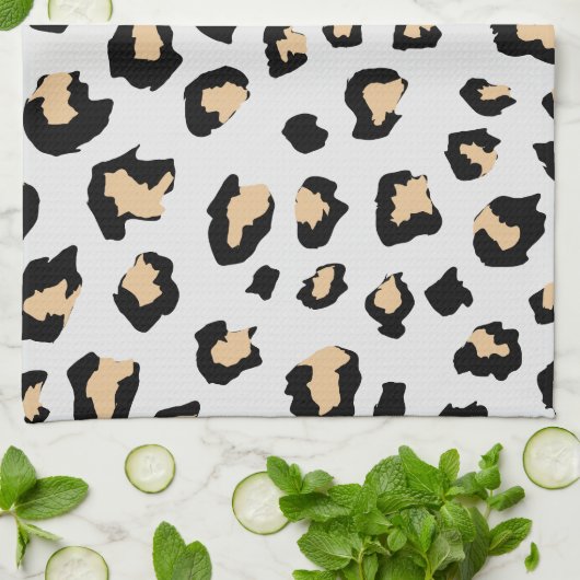 黒褐色の動物ヒョウ野猫 キッチンタオル (折り畳み)