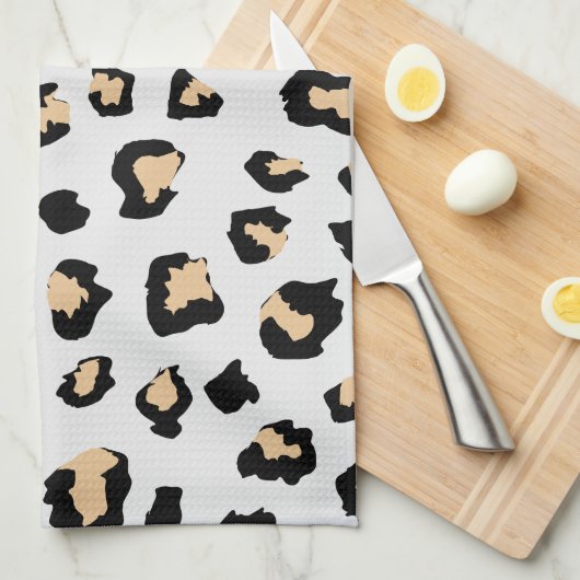 黒褐色の動物ヒョウ野猫 キッチンタオル (四つ折り)