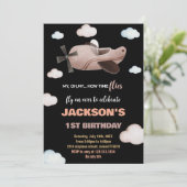 黒褐色の飛行機誕生日招待状 招待状 (スタンド正面)