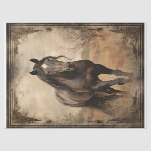 黒褐色の馬のデコパージュ 薄葉紙 (正面)