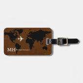 黒褐色モダンの旅行世界地図カスタム ラゲッジタグ (正面横)