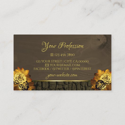 黒褐色素朴の木目の木の樹皮とロゴ 名刺 (裏面)