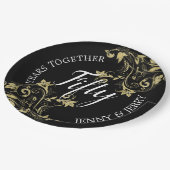 黒記念日紙プレートと金ゴールド花 ペーパープレート (アングル)