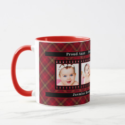 黒誇りを持ったい4枚の写真と新しい叔母レッドプレイド マグカップ (左)