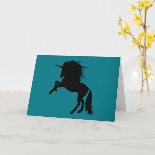 黒誇りを持ったユニコーンシルエットファンタジー動物ZKA カード (黄色い花)