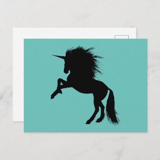 黒誇りを持ったユニコーンシルエットファンタジー動物ZKA ポストカード (正面/裏面)