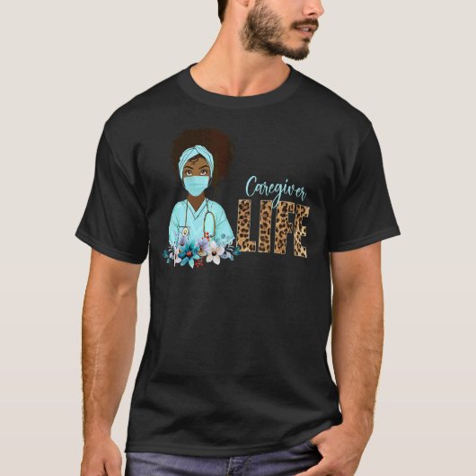 黒誇りを持った介護者ライフメラニンヒョウナース Tシャツ (正面)