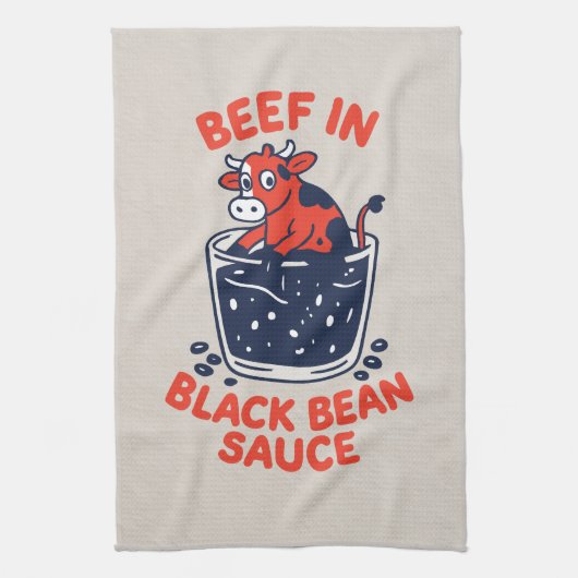 黒豆ソースおもしろいデザイン キッチンタオル (縦)