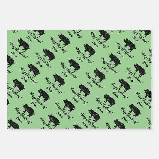 黒豚ファーム動物のシルエットカスタムクリスマス ラッピングペーパーシート (正面3)