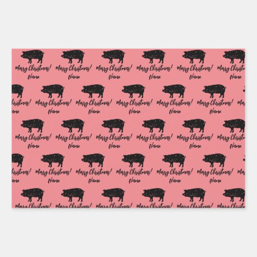黒豚ファーム動物のシルエットカスタムクリスマス ラッピングペーパーシート (正面2)