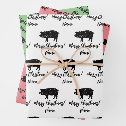 黒豚ファーム動物のシルエットカスタムクリスマス ラッピングペーパーシート (インサイチュ)