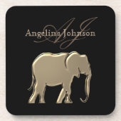 黒象と金ゴールド象モダンエレガントモノグラムの コースター (正面)