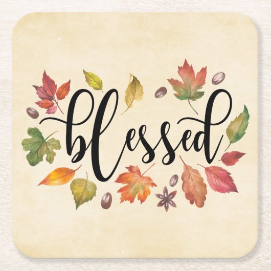 黒賛美書と紅葉で スクエアペーパーコースター (正面)