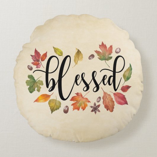 黒賛美書と紅葉で ラウンドクッション (正面)