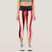 黒赤と白ストライプ色 カプリレギンス (正面)