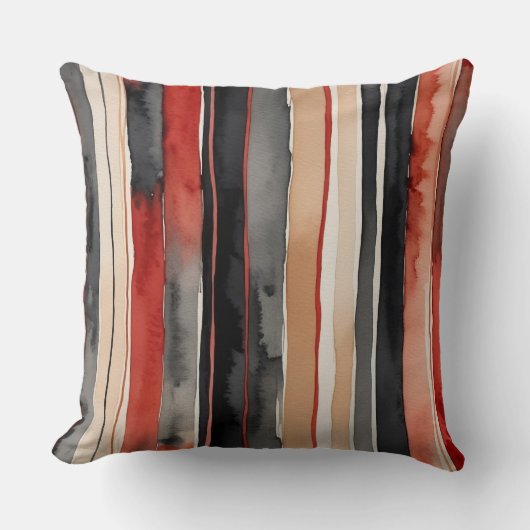 黒赤と白抽象芸術ストライプ クッション (正面)