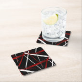 黒赤と白背景Pの抽象芸術線 スクエアペーパーコースター (インサイチュ)