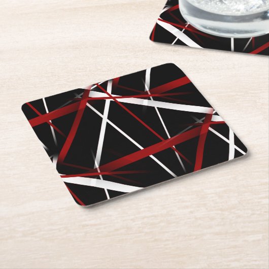 黒赤と白背景Pの抽象芸術線 スクエアペーパーコースター (アングル)