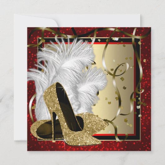 黒赤と金ゴールドハイヒール誕生会 招待状 (裏面)