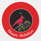 黒赤のホリデーに真っ赤なカーディナル ラウンドシール (正面)