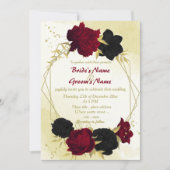 黒赤の花　ゴールドの葉　幾何学的な結婚式 招待状 (正面)
