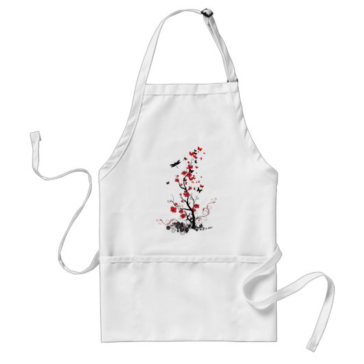 黒赤の花 スタンダードエプロン (正面)